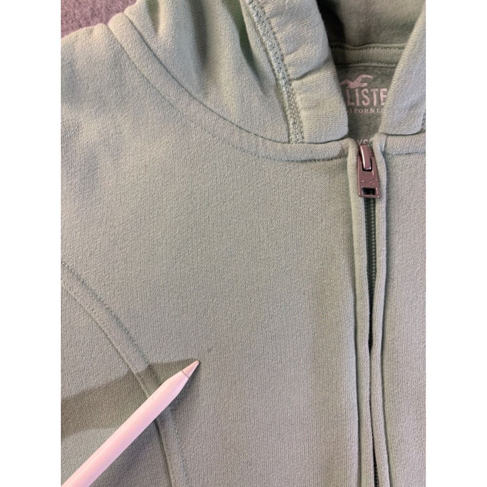 Hollister Womens XS Sage Green Cropped Zip Up Hoodie Curved Hem Fleece 352F2652 - Picture 9 of 12